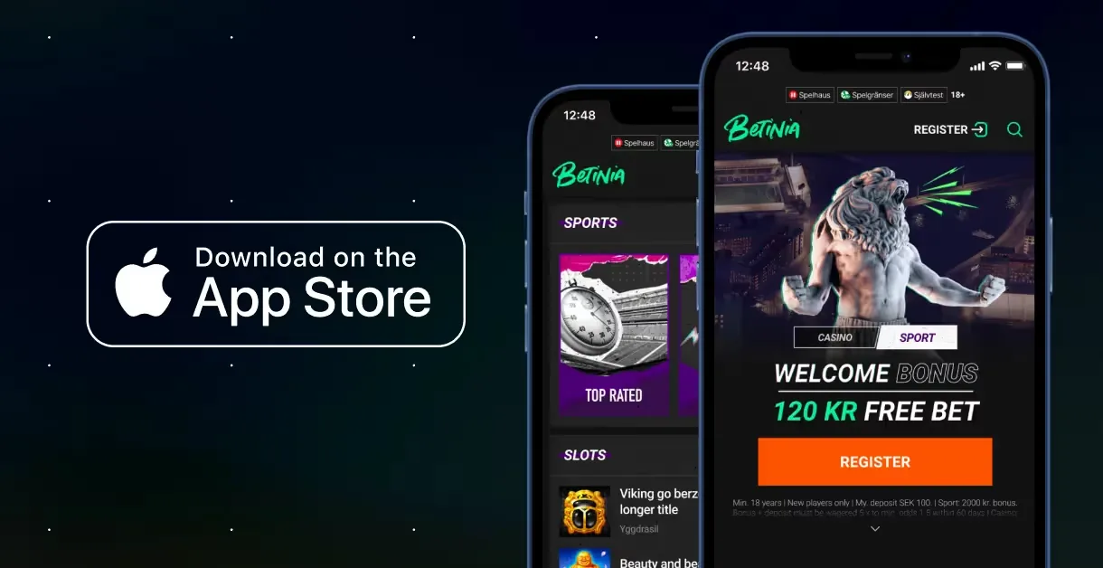 Betinias app med gränssnitt för sport och casino